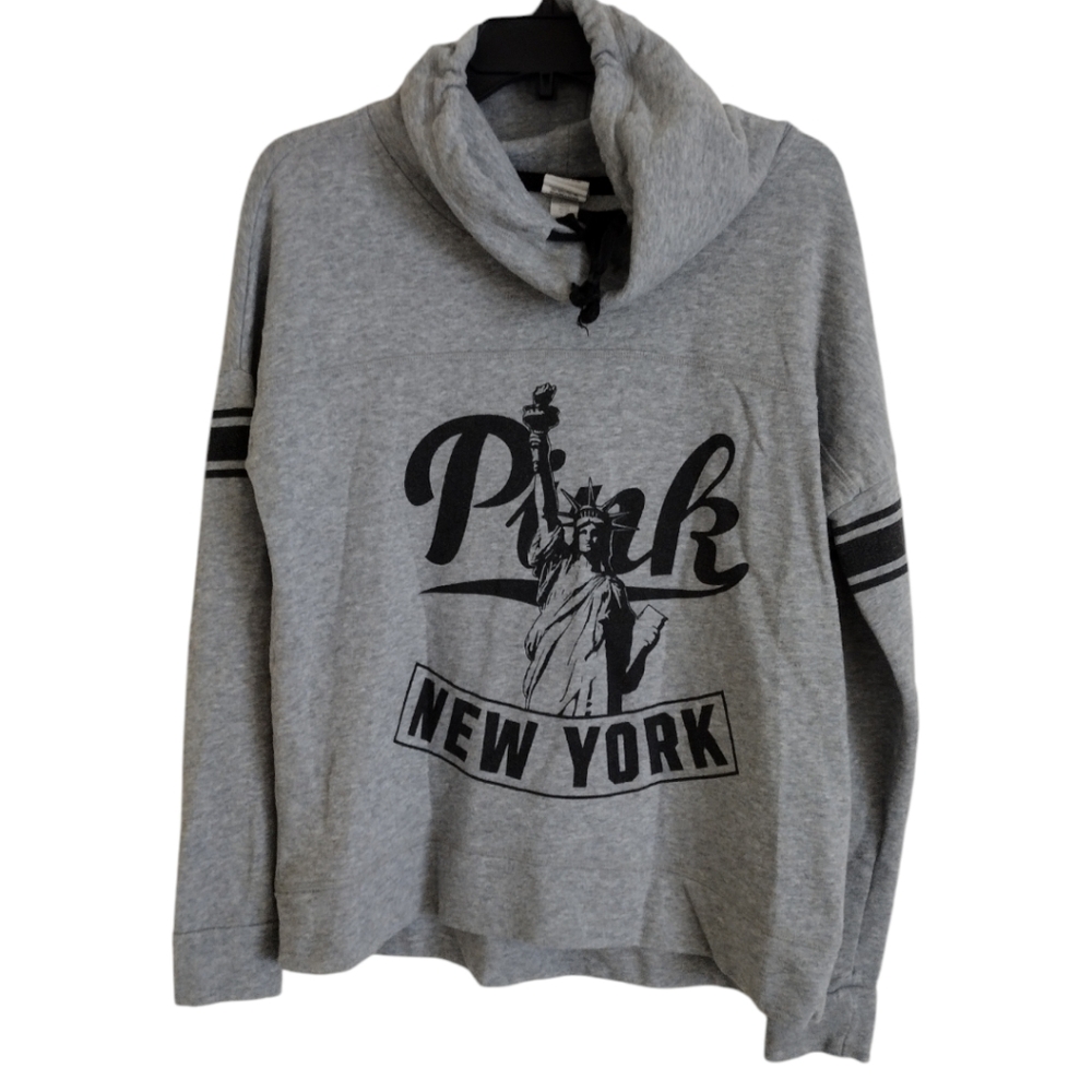 Pink Victoria's Secret grey black NYC sweatshirt cowl neck size small